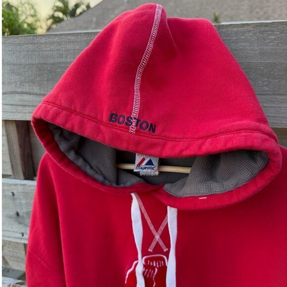 Boston Red Sox Majestic Vintage Fuzzy Patch logo red hoodie Sweatshirt Large - Picture 8 of 10